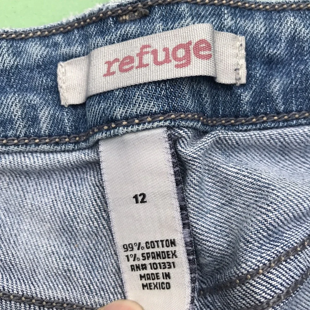 Refuge Women Mid Rise Distressed Skinny Blue Jeans Medium Wash 12 Stretch Casual